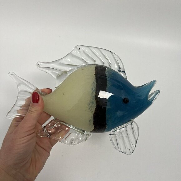 Art Blown Glass Fish Sculpture Statue Large Multi Color Heavy Unmarked - Picture 10 of 10